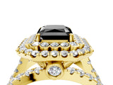 Yellow gold Double Halo Fancy Black Radiant Cut Diamond Split Shank Pave Set Ring_7