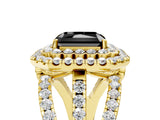 Yellow gold Double Halo Fancy Black Radiant Cut Diamond Split Shank Pave Set Ring_8