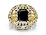 Yellow gold Double Halo Fancy Black Radiant Cut Diamond Split Shank Prong Setting Ring