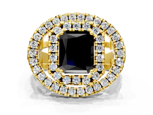 Yellow Gold Radiant Cut Double Halo Split Shank Engagement Ring Setting for Black Center