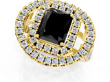 Yellow gold Double Halo Fancy Black Radiant Cut Diamond Split Shank Prong Setting Ring_1