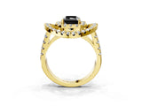 Yellow gold Double Halo Fancy Black Radiant Cut Diamond Split Shank Prong Setting Ring_3