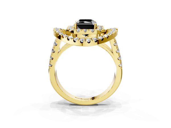 Yellow Gold Radiant Cut Double Halo Split Shank Engagement Ring Setting for Black Center