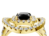 Yellow gold Double Halo Fancy Black Radiant Cut Diamond Split Shank Prong Setting Ring_4