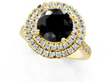 Yellow gold Double Halo Fancy Black Round Cut Diamond Pavé Band with Four-Prong Setting_1