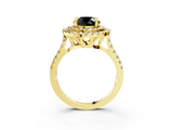 Yellow gold Double Halo Fancy Black Round Cut Diamond Pavé Band with Four-Prong Setting_3