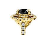 Yellow gold Double Halo Fancy Black Round Cut Diamond Pavé Band with Four-Prong Setting_5