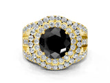 Yellow gold Double Halo Fancy Black Round Cut Diamond Split Shank Pave Set Ring_3