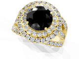 Yellow gold Double Halo Fancy Black Round Cut Diamond Split Shank Pave Set Ring_4