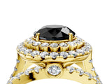 Yellow gold Double Halo Fancy Black Round Cut Diamond Split Shank Pave Set Ring_7
