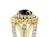 Yellow gold Double Halo Fancy Black Round Cut Diamond Split Shank Pave Set Ring_8