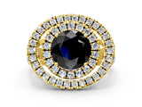 Yellow gold Double Halo Fancy Black Round Cut Diamond Split Shank Prong Setting Ring