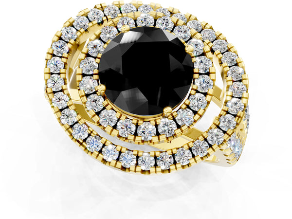 Yellow Gold Round Double Halo Split Shank Engagement Ring Setting for Black Center