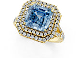 Yellow gold Double Halo Fancy Blue Asscher -Shaped Split Shank Diamond Ring with Prong Setting_16