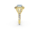 Yellow gold Double Halo Fancy Blue Asscher -Shaped Split Shank Diamond Ring with Prong Setting_17
