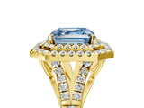 Yellow gold Double Halo Fancy Blue Asscher -Shaped Split Shank Diamond Ring with Prong Setting_20