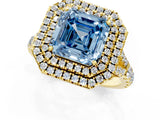 Yellow gold Double Halo Fancy Blue Asscher Cut Diamond Split Shank Engagement Ring with Four-Prong Setting_4