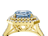 Yellow gold Double Halo Fancy Blue Asscher Cut Diamond Split Shank Engagement Ring with Four-Prong Setting_7