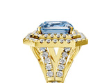 Yellow gold Double Halo Fancy Blue Asscher Cut Diamond Split Shank Engagement Ring with Four-Prong Setting_8