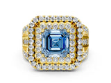 Yellow gold Double Halo Fancy Blue Asscher Cut Diamond Split Shank Pave Set Ring_3