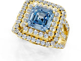 Yellow gold Double Halo Fancy Blue Asscher Cut Diamond Split Shank Pave Set Ring_4