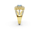 Yellow gold Double Halo Fancy Blue Asscher Cut Diamond Split Shank Pave Set Ring_5