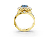Yellow gold Double Halo Fancy Blue Asscher Cut Diamond Split Shank Pave Set Ring_6