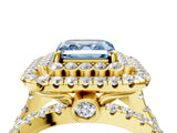 Yellow gold Double Halo Fancy Blue Asscher Cut Diamond Split Shank Pave Set Ring_7