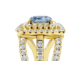 Yellow gold Double Halo Fancy Blue Asscher Cut Diamond Split Shank Pave Set Ring_8