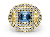 Yellow gold Double Halo Fancy Blue Asscher Cut Diamond Split Shank Prong Setting Ring