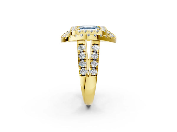 Yellow Gold Asscher Cut Halo Engagement Ring Setting for Fancy Blue Center - Design RJ-762