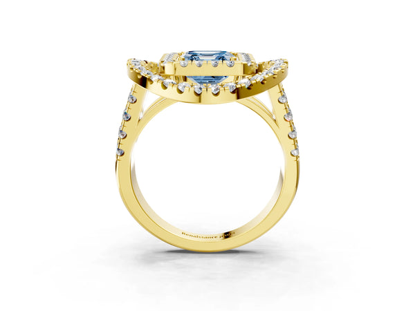 Yellow Gold Asscher Cut Halo Engagement Ring Setting for Fancy Blue Center - Design RJ-762