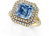 Yellow gold Double Halo Fancy Blue Asscher  Cut Diamond Split Shank Ring with Four Prong Setting_1