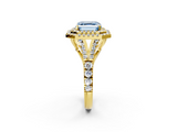 Yellow gold Double Halo Fancy Blue Asscher  Cut Diamond Split Shank Ring with Four Prong Setting_2