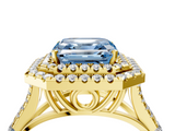 Yellow gold Double Halo Fancy Blue Asscher  Cut Diamond Split Shank Ring with Four Prong Setting_4