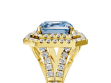 Yellow gold Double Halo Fancy Blue Asscher  Cut Diamond Split Shank Ring with Four Prong Setting_5