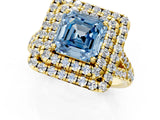 Yellow gold Double Halo Fancy Blue Asscher  Cut Pave Split Shank Prong Set Ring_16