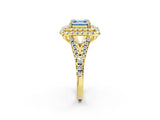 Yellow gold Double Halo Fancy Blue Asscher  Cut Pave Split Shank Prong Set Ring_17
