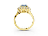 Yellow gold Double Halo Fancy Blue Asscher  Cut Pave Split Shank Prong Set Ring_18
