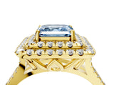 Yellow gold Double Halo Fancy Blue Asscher  Cut Pave Split Shank Prong Set Ring_19