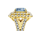 Yellow gold Double Halo Fancy Blue Asscher  Cut Pave Split Shank Prong Set Ring_20
