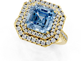 Yellow gold Double Halo Fancy Blue Asscher  Diamond Pave Band with Four-Prong Setting_1