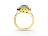 Yellow gold Double Halo Fancy Blue Asscher  Diamond Pave Band with Four-Prong Setting_3