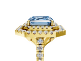 Yellow gold Double Halo Fancy Blue Asscher  Diamond Pave Band with Four-Prong Setting_5