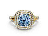 Yellow gold Double Halo Fancy Blue Cushion -Shaped Split Shank Diamond Ring with Prong Setting_15