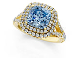 Yellow gold Double Halo Fancy Blue Cushion -Shaped Split Shank Diamond Ring with Prong Setting_16