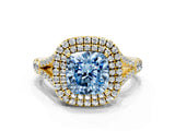 Yellow gold Double Halo Fancy Blue Cushion Cut Diamond Split Shank Engagement Ring with Four-Prong Setting_3
