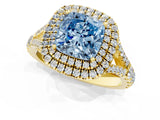Yellow gold Double Halo Fancy Blue Cushion Cut Diamond Split Shank Engagement Ring with Four-Prong Setting_4