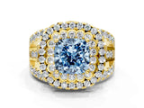 Yellow gold Double Halo Fancy Blue Cushion Cut Diamond Split Shank Pave Set Ring_3