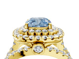 Yellow gold Double Halo Fancy Blue Cushion Cut Diamond Split Shank Pave Set Ring_7